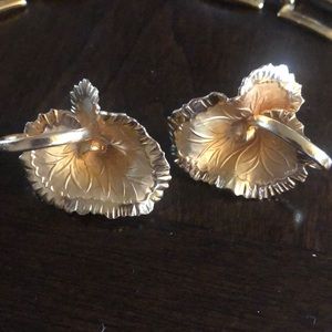 Vintage Two Tone Gold leaf clip earrings